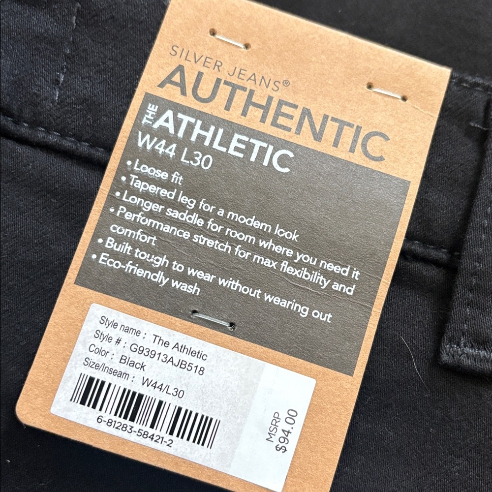 NEW Silver Jeans Authentic Men's The Athletic Black Jeans 44x30 - Picture 5 of 7